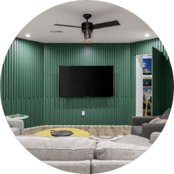 Design Ideas for Your Des Moines Basement Remodel - Home Theater with Game Room in Basement | Compelling Homes