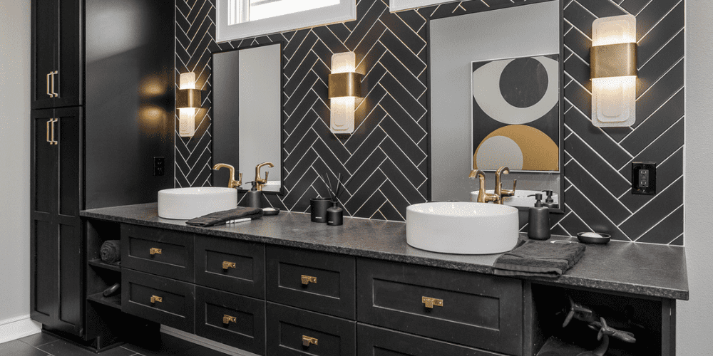 Art deco style bathroom remodeled by Compelling Homes