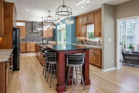 Kitchen Remodel with Eat-In Island and French Doors to Patio