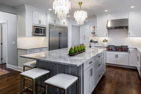 Beautiful and Elegant Kitchen Remodel with Textured Cabinet Hardware and Quartzite Countertop | Compelling Homes Design-Build Experts in Des Moines, IA