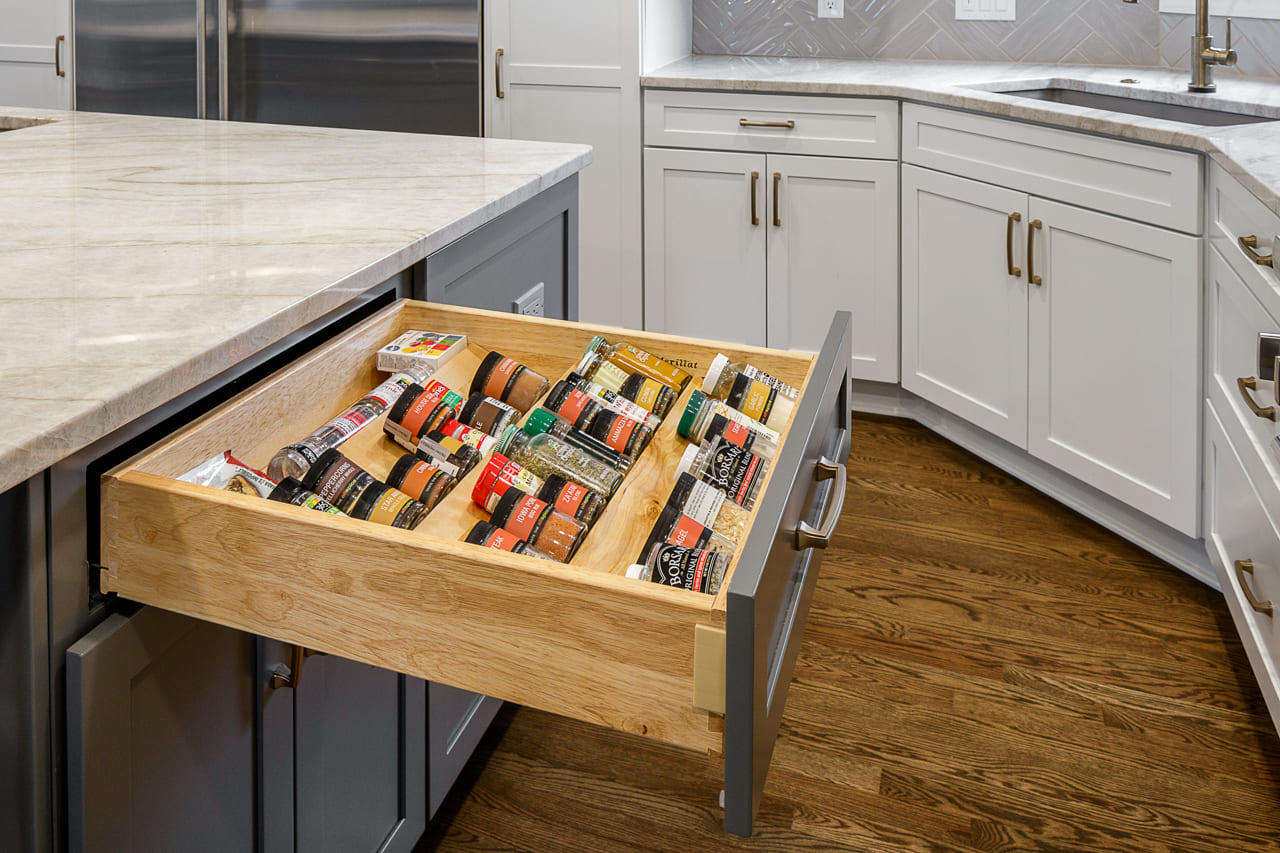 Built-in Spice Drawer Organizer | Compelling Homes