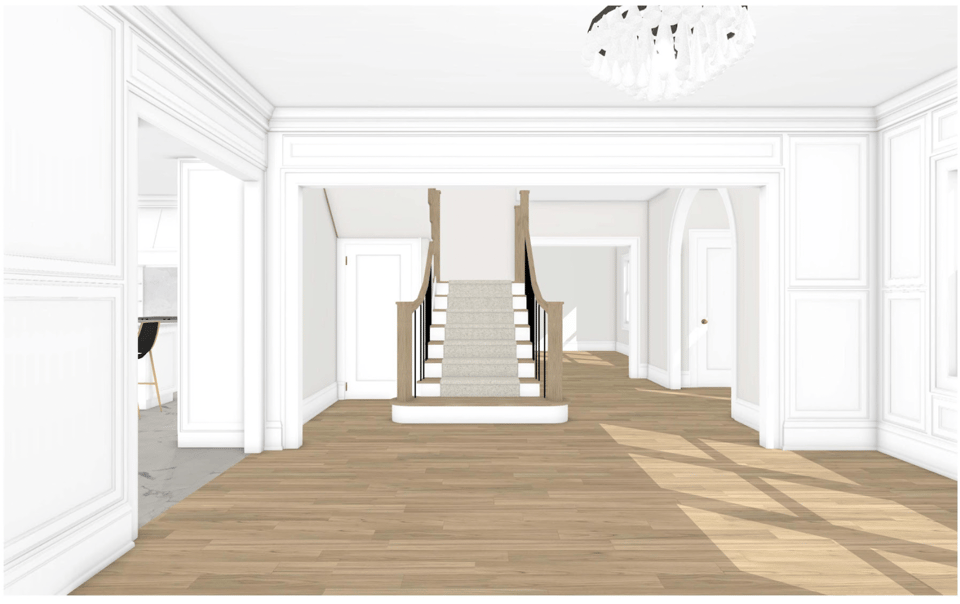 South of Grand Remodel Design Renderings of Grand Entryway with Beautiful Staircase | Compelling Homes
