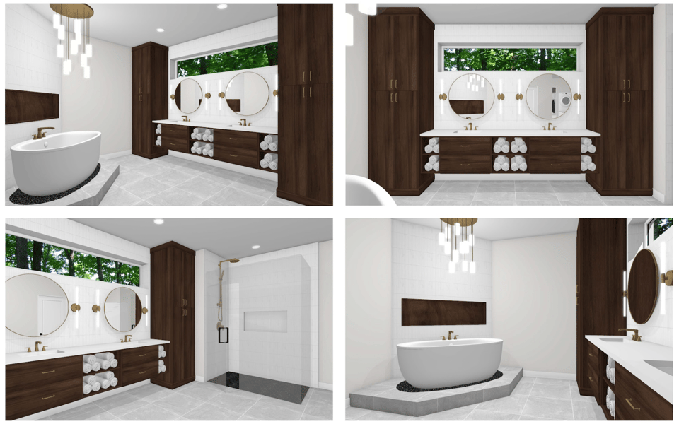 South of Grand Remodel Design Renderings of Modern Bathroom with Dark Cabinets and Soaking Tub | Compelling Homes
