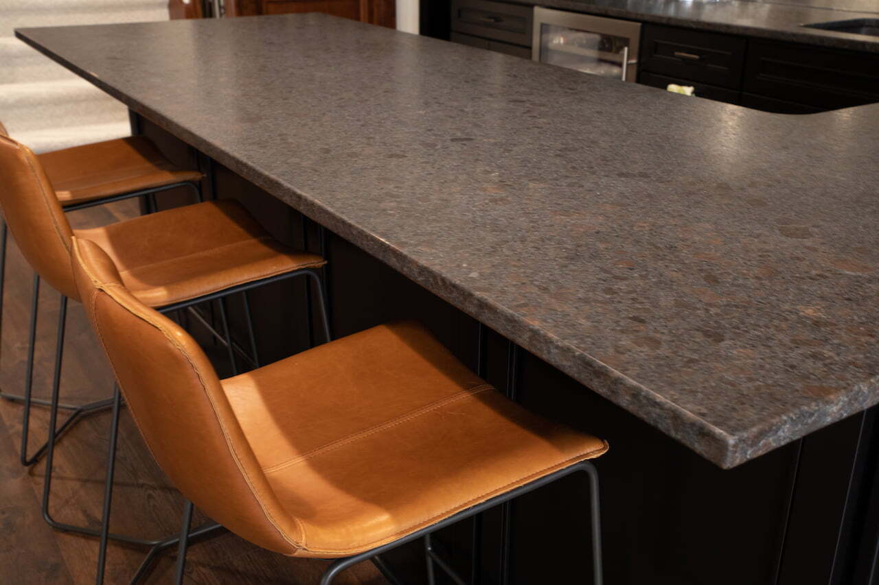 Close up view of leather bar stool