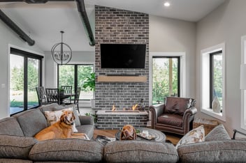 A living room with indoor fire pits added