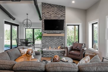 A living room with indoor fire pits added