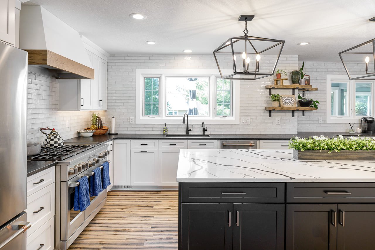 Natural Light Dumping Into Spacious Modern Farmhouse Kitchen